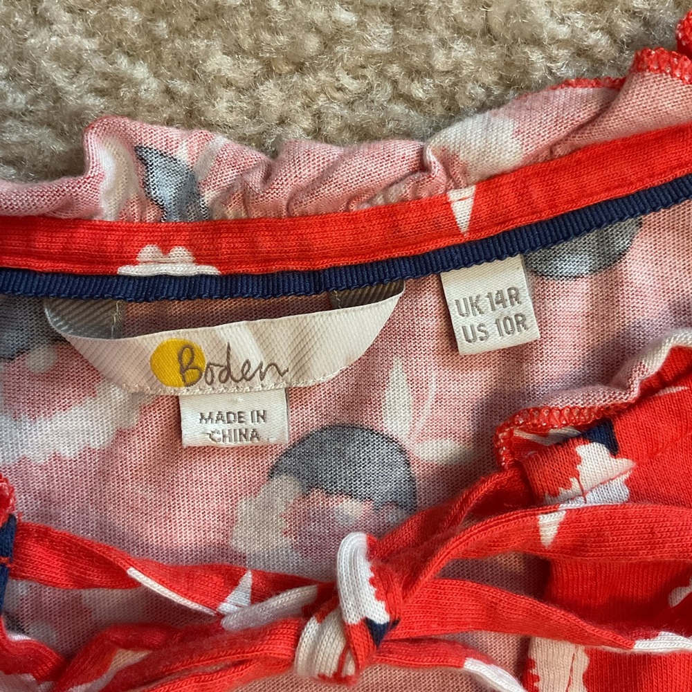 Boden Lois Floral Midi Jersey Dress Orange/Red Navy White Sleeveless Size 10 M - Picture 14 of 16